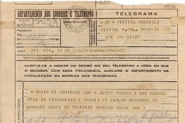 [Telegrama] 1945 nov. 16, Brasil [a] Gabriela Mistral, Rio DF, [Brasil]