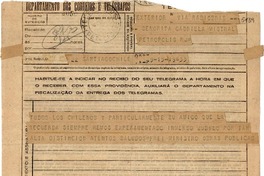 [Telegrama] 1945 nov. 16, Santiago, Chile [a] Gabriela Mistral