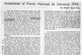 Acotaciones al Premio Nacional de Literatura 1986  [artículo] Miguel Angel Díaz.