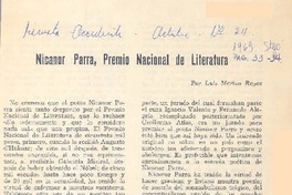 Nicanor Parra, Premio Nacional de Literatura