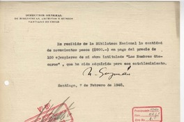  Recibo para Nicomedes Guzmán por "Los Hombres Oscuros", 7 de febrero de 1940.