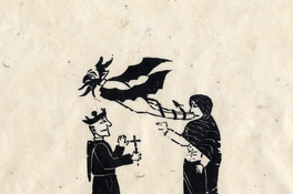 Estampa realizada a partir de taco de grabado en madera utilizado para ilustrar una hoja de poesía popular, perteneciente al fondo documental Rodolfo Lenz. Fotografía: Claudio López