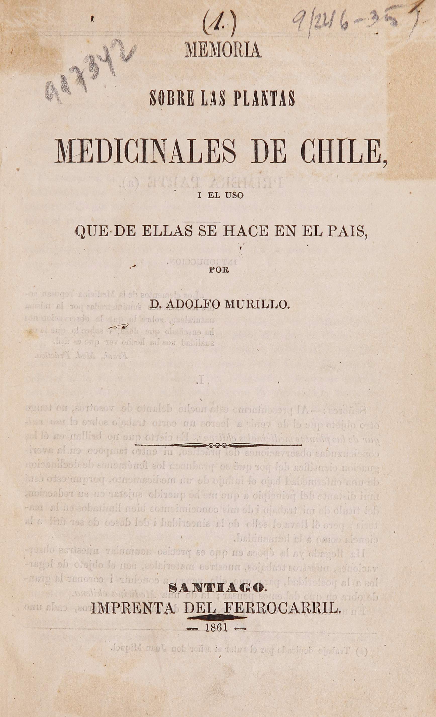 Memoria sobre las plantas medicinales de Chile, y el uso que de ellas se hace en el país (1861)