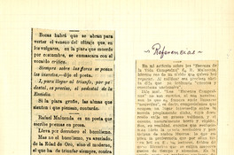 Página de un cuaderno perteneciente a Rafael Maluenda: La quimera: críticas de mi primer libro, 1909