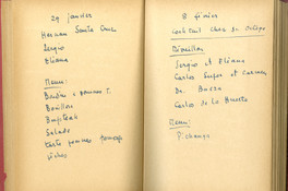 Página de un cuaderno perteneciente a Rosamel del Valle: Agenda de almuerzos