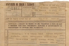 [Telegrama] 1945 nov. 19, Río de Janeiro [a] Gabriela Mistral