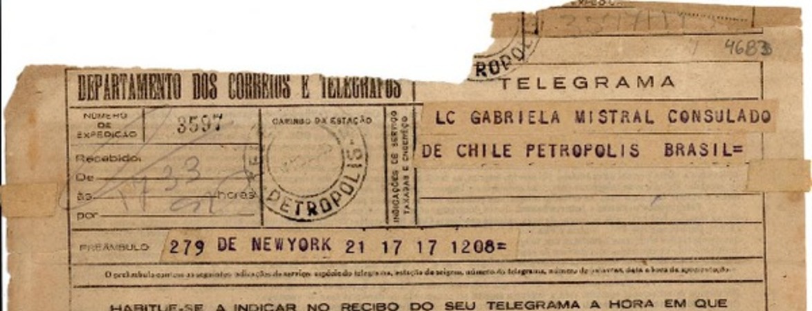 [Telegrama] 1945 nov. 17, New York [a] Gabriela Mistral, Petrópolis, Brasil