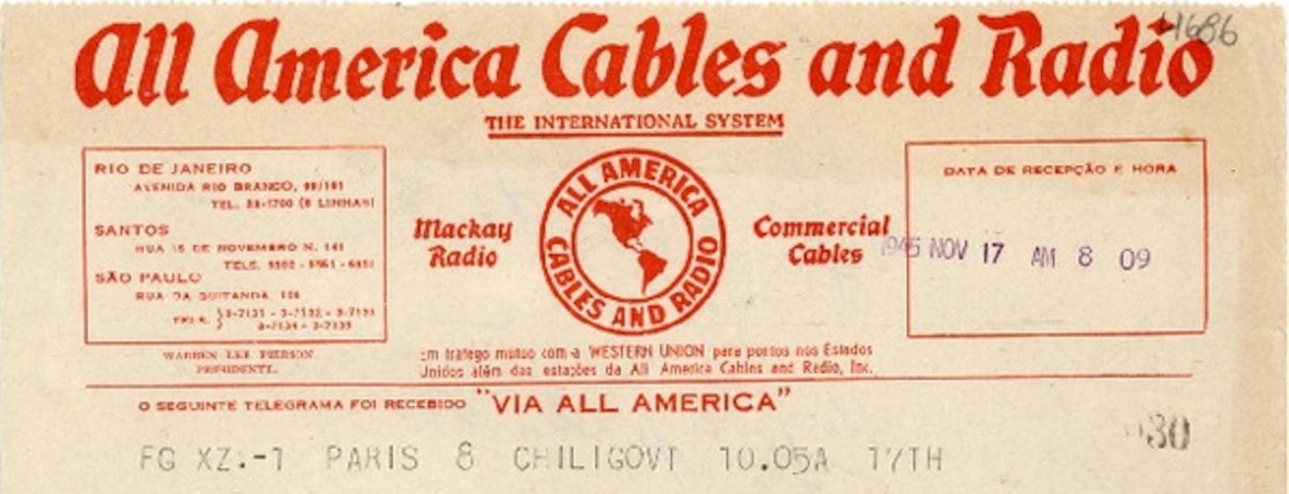 [Telegrama] 1945 nov. 17, Paris [a] Gabriela Mistral, Río de Janeiro