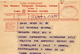 [Telegrama] 1945 nov. 17, Santiago, Chile [a] Gabriela Mistral, Embajada Chile, Rio, [Brasil]