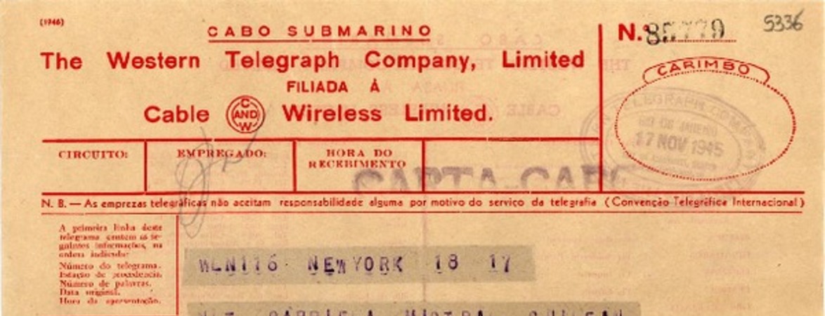 [Telegrama] 1945 nov. 17, New York [a] Gabriela Mistral, Río de Janeiro