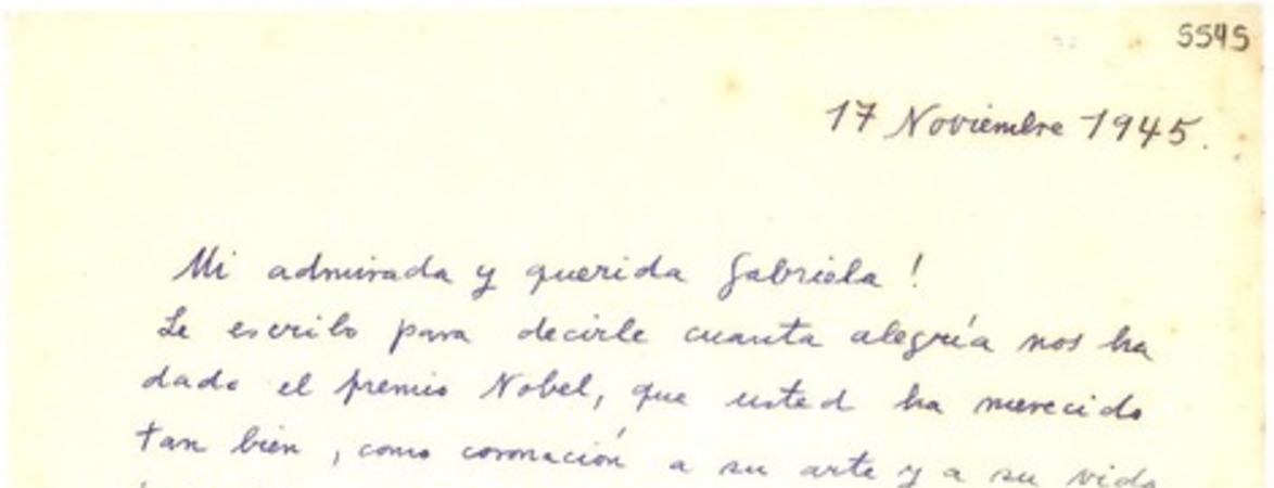 [Carta] 1945 nov. 17, Buenos Aires [a] Gabriela Mistral