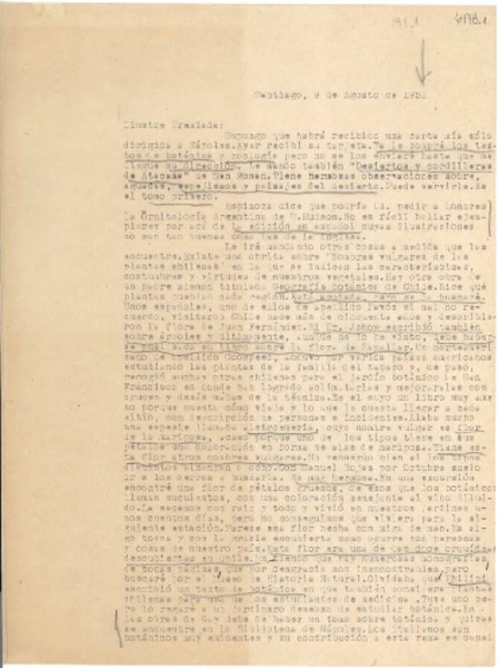 [Carta] 1951 ago. 9, Santiago, [Chile] [a] [Gabriela Mistral]