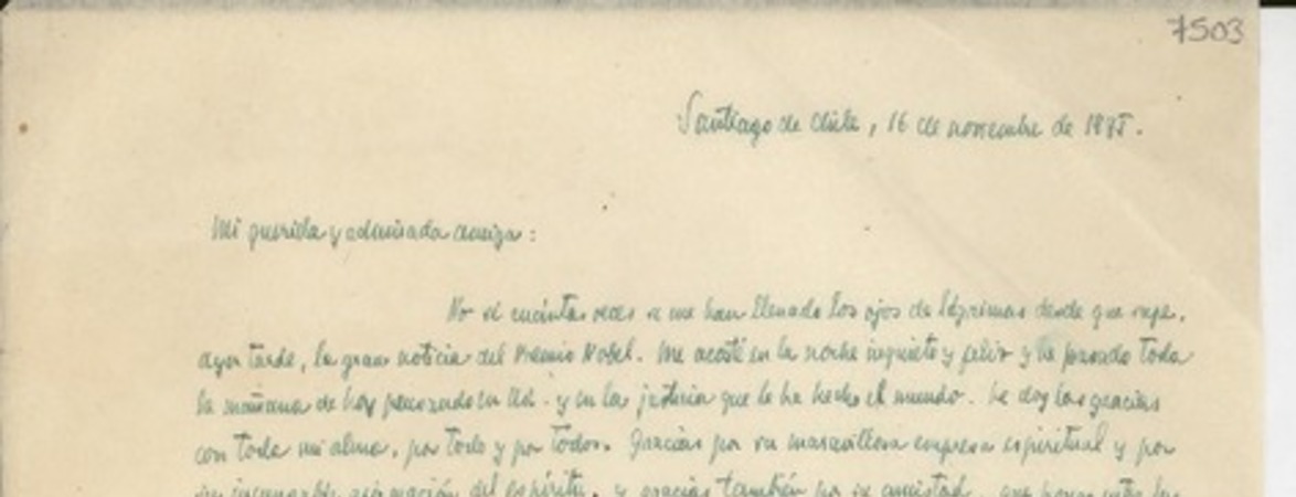 [Carta] 1945 nov. 16, Santiago de Chile [a] Gabriela Mistral