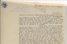[Carta] 1945 dic. 5, Santiago, Chile [a] Gabriela Mistral