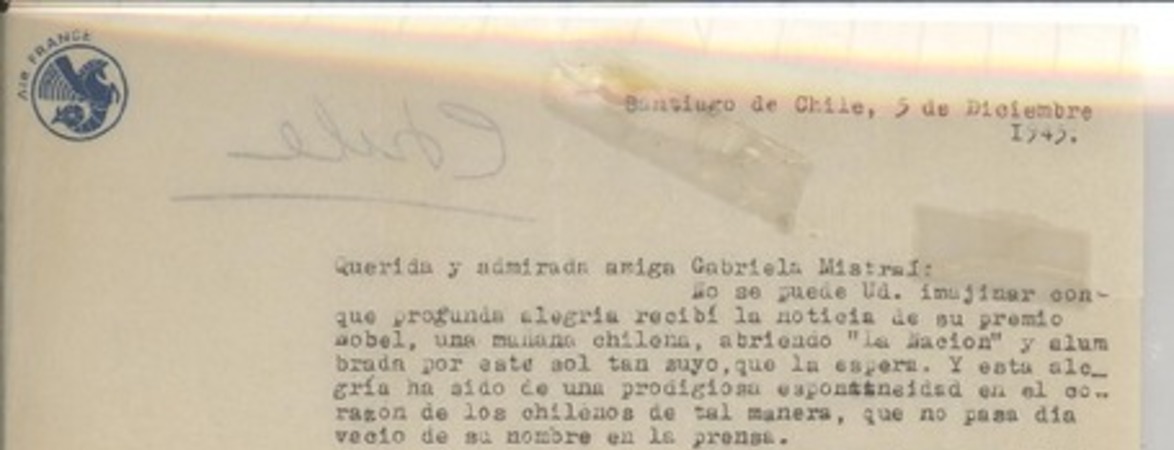 [Carta] 1945 dic. 5, Santiago, Chile [a] Gabriela Mistral