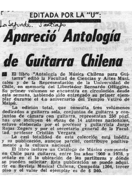 Apareció antología de guitarra chilena Editada por la "U"