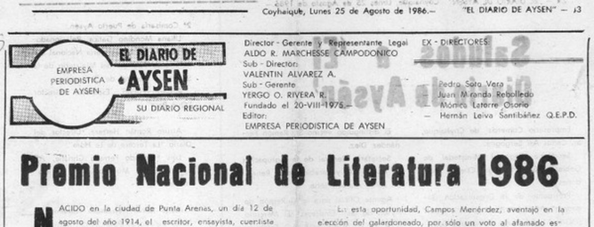 Premio Nacional de Literatura 1986