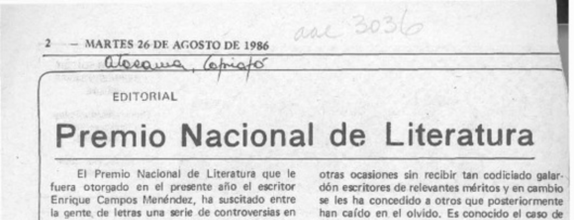 Premio Nacional de Literatura  [artículo].
