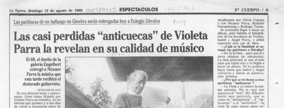 Las casi perdidas "anticuecas" de Violeta Parra la revelan en su calidad de músico  [artículo] Myriam Olate.
