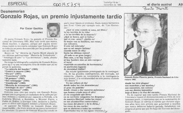 Gonzalo Rojas, un premio injustamente tardío