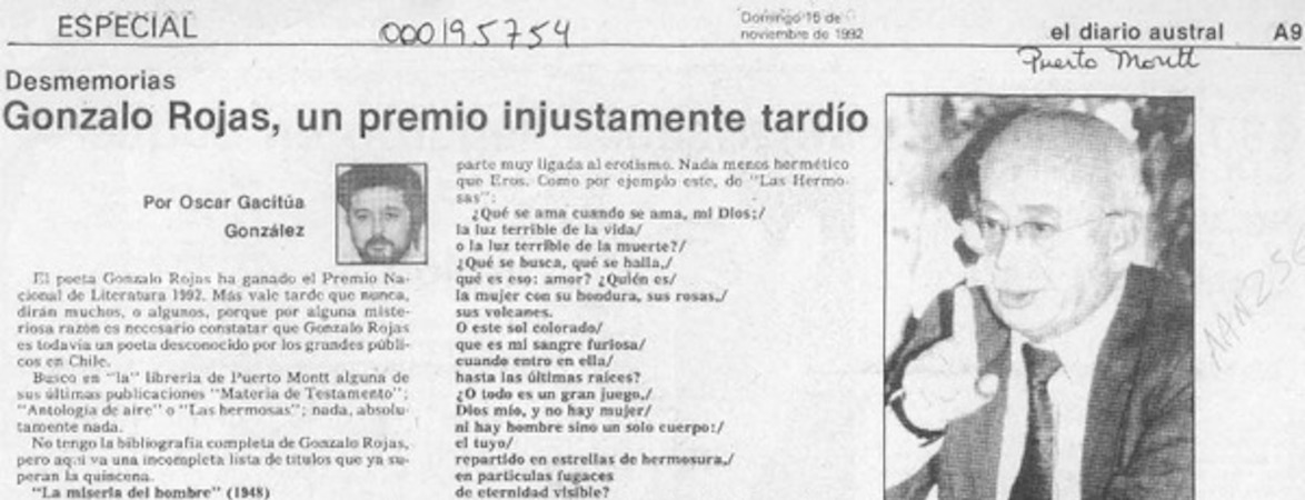 Gonzalo Rojas, un premio injustamente tardío