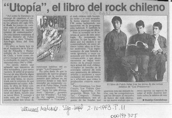 "Utopía", el libro del rock chileno  [artículo] Rodrigo Guendelman.