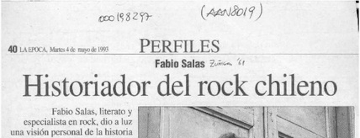 Historiador del rock chileno  [artículo] R. V.
