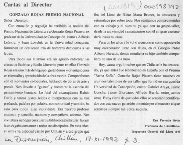 Gonzalo Rojas Premio Nacional