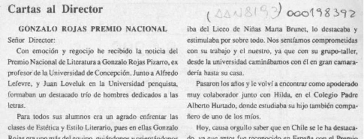 Gonzalo Rojas Premio Nacional