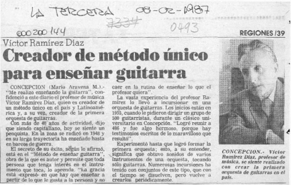 Creador de método único para enseñar guitarra  [artículo] Mario Aravena M.