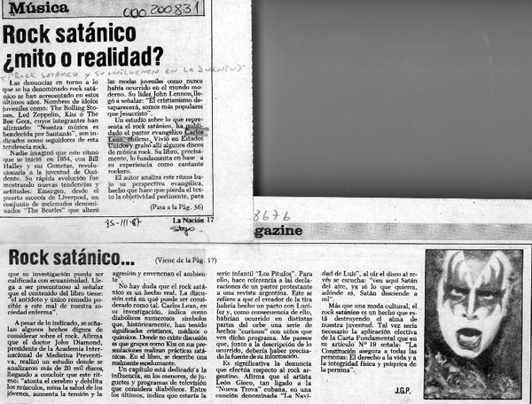 Rock satánico mito o realidad?  [artículo] J. G. P.