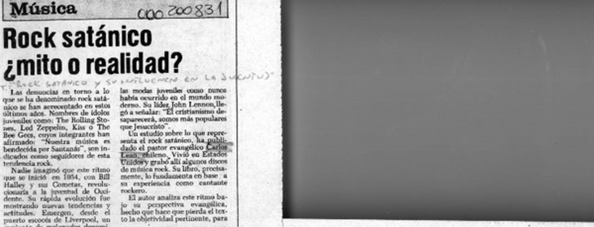 Rock satánico mito o realidad?  [artículo] J. G. P.