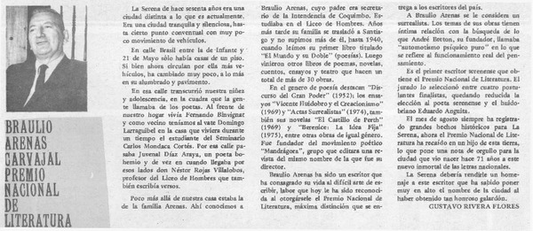 Braulio Arenas Carvajal Premio Nacional de Literatura