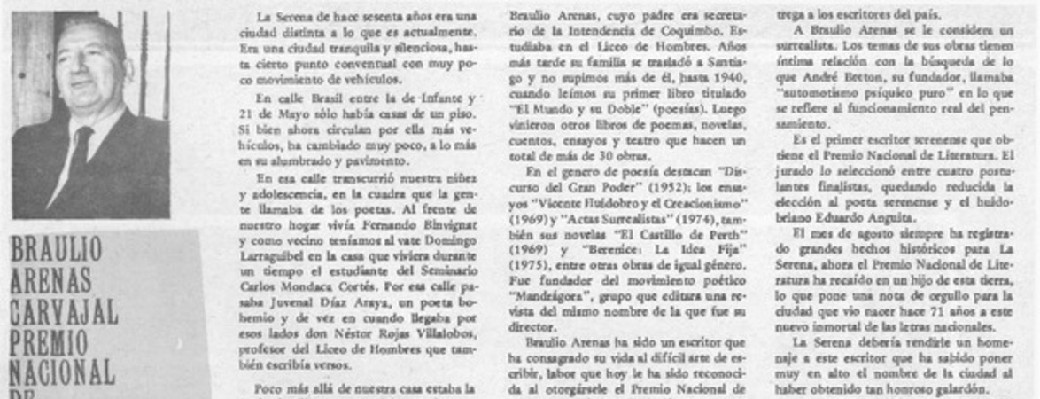 Braulio Arenas Carvajal Premio Nacional de Literatura