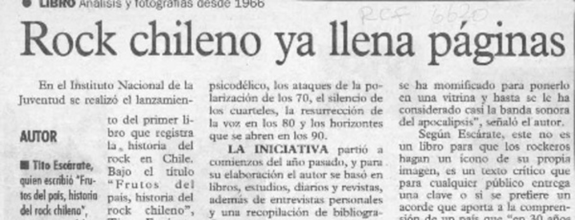 Rock chileno ya llena páginas  [artículo].
