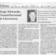 Jorge Edwards, Premio Nacional de Literatura  [artículo] Erwin Haverbeck O.