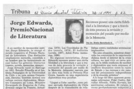 Jorge Edwards, Premio Nacional de Literatura  [artículo] Erwin Haverbeck O.