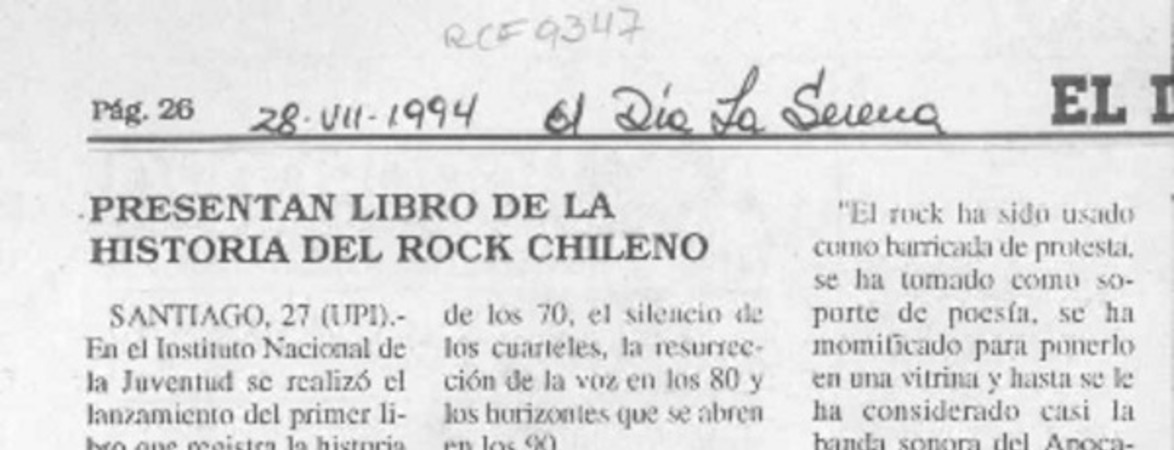 Presentan libro de la historia del rock chileno  [artículo].