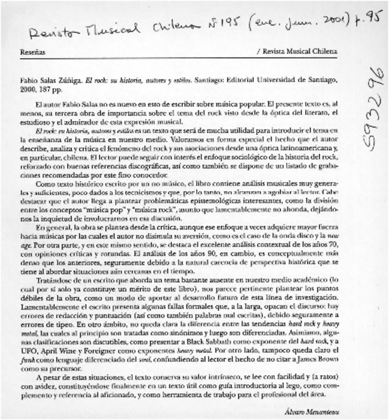 El Rock, su historia, autores y estilos  [artículo] Álvaro Menanteau