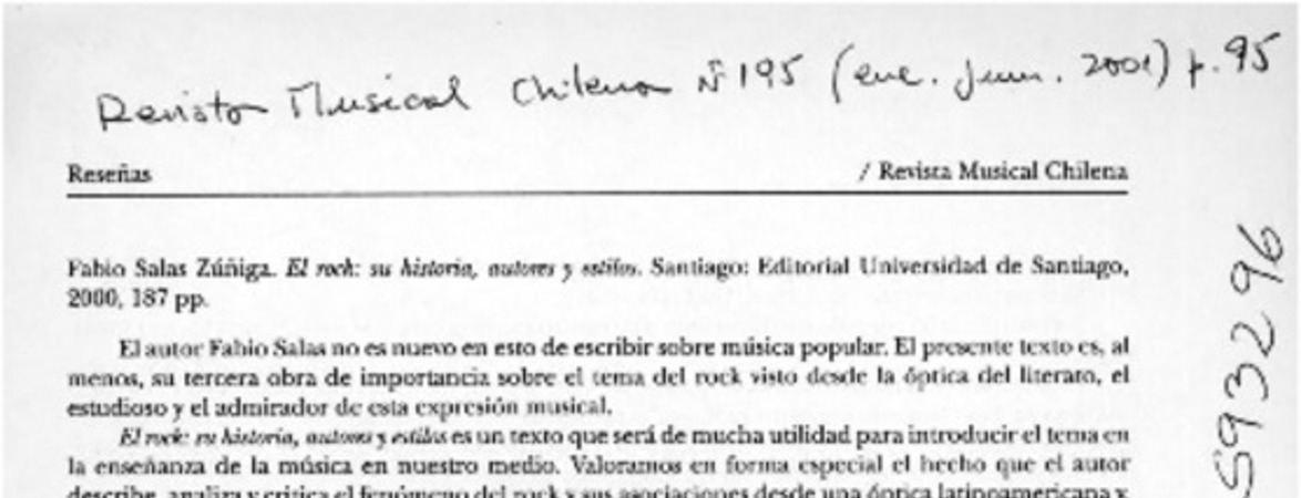 El Rock, su historia, autores y estilos  [artículo] Álvaro Menanteau
