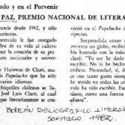 Marcela Paz, Premio Nacional de Literatura 1982.