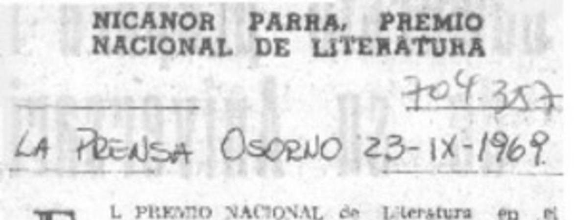 Nicanor Parra, Premio Nacional de Literatura