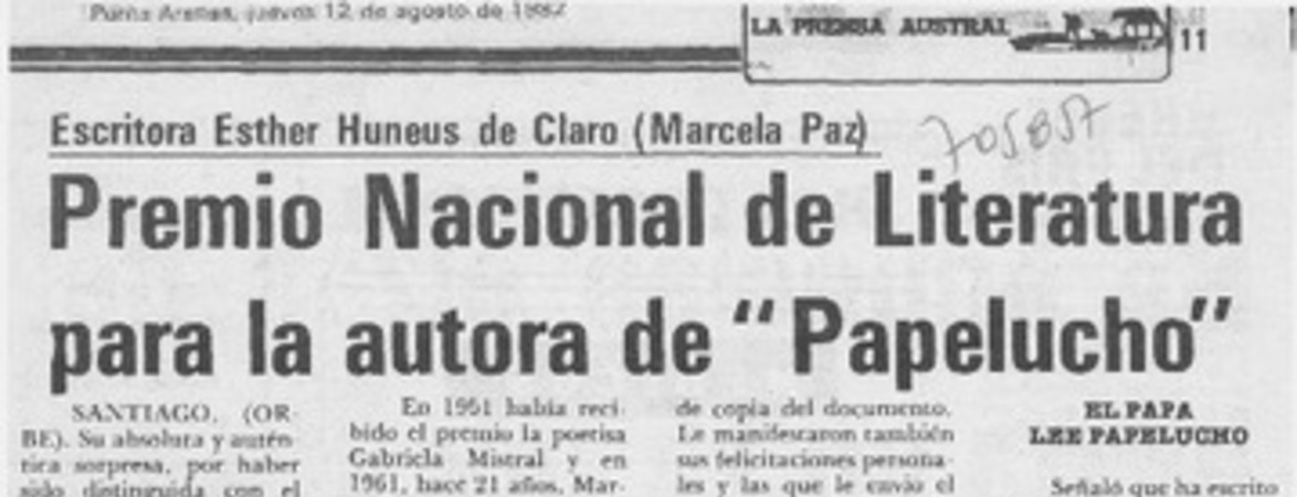 Premio Nacional de Literatura para la autora de "Papelucho".