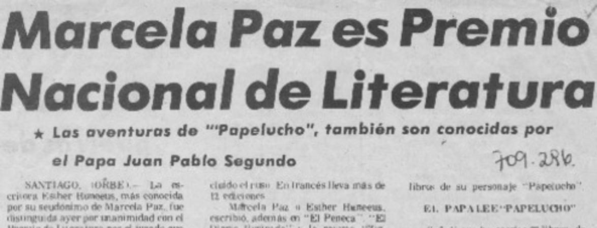 Marcela Paz es Premio Nacional de Literatura.