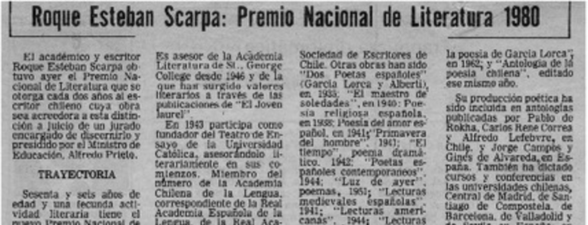 Roque Esteban Scarpa: Premio Nacional de Literatura 1980.
