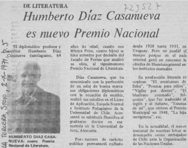 Humberto Díaz Casanueva es nuevo Premio Nacional.