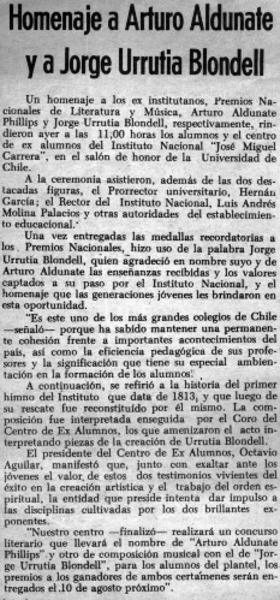 Homenaje a Artuto Aldunate y a Jorge Urrutia Blondell.