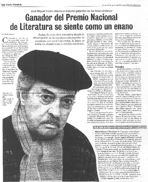 Ganador del Premio Nacional de Literatura se siente cono un enano