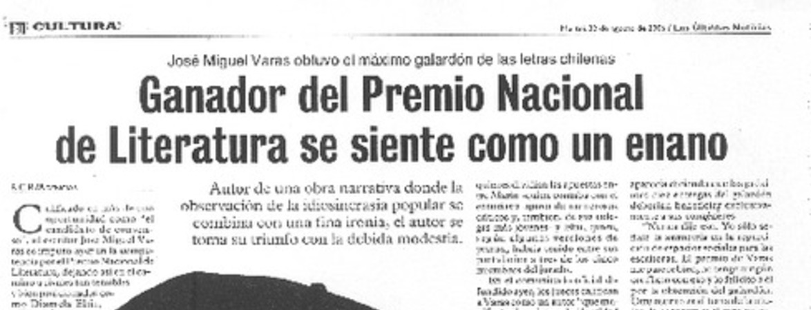 Ganador del Premio Nacional de Literatura se siente cono un enano