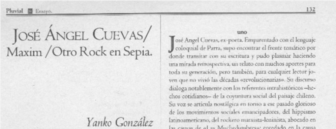 José Angel Cuevas, Maxim, otro rock en sepia  [artículo] Yanko González